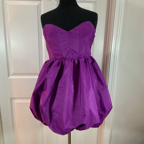 Zara Voluminous Strapless Purple Bubble Skirt Party Mini Dress Size Large - Picture 11 of 12